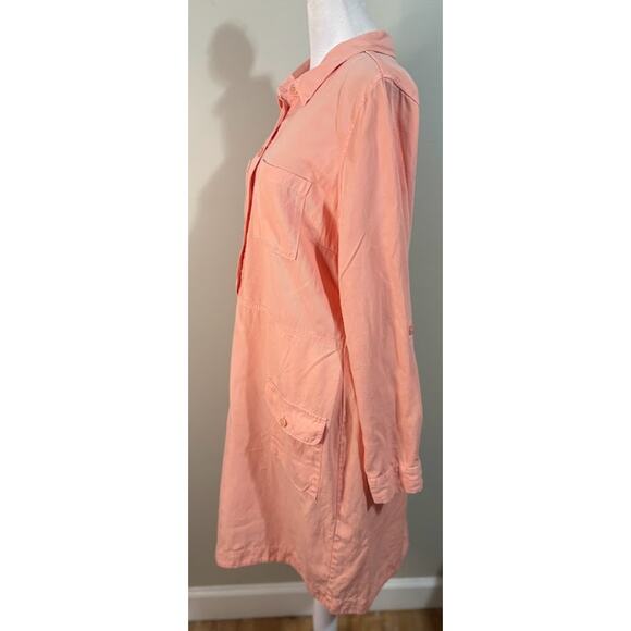 Soft Surroundings Peach Linen Blend Roll Tab Sleeve Shirt Dress Size Medium - Picture 4 of 9